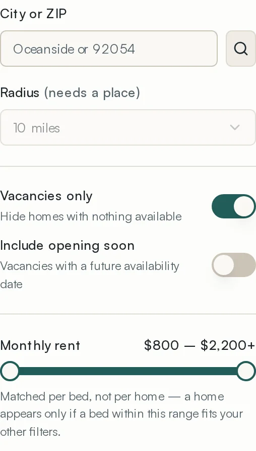 Place, radius, and what counts as available.
