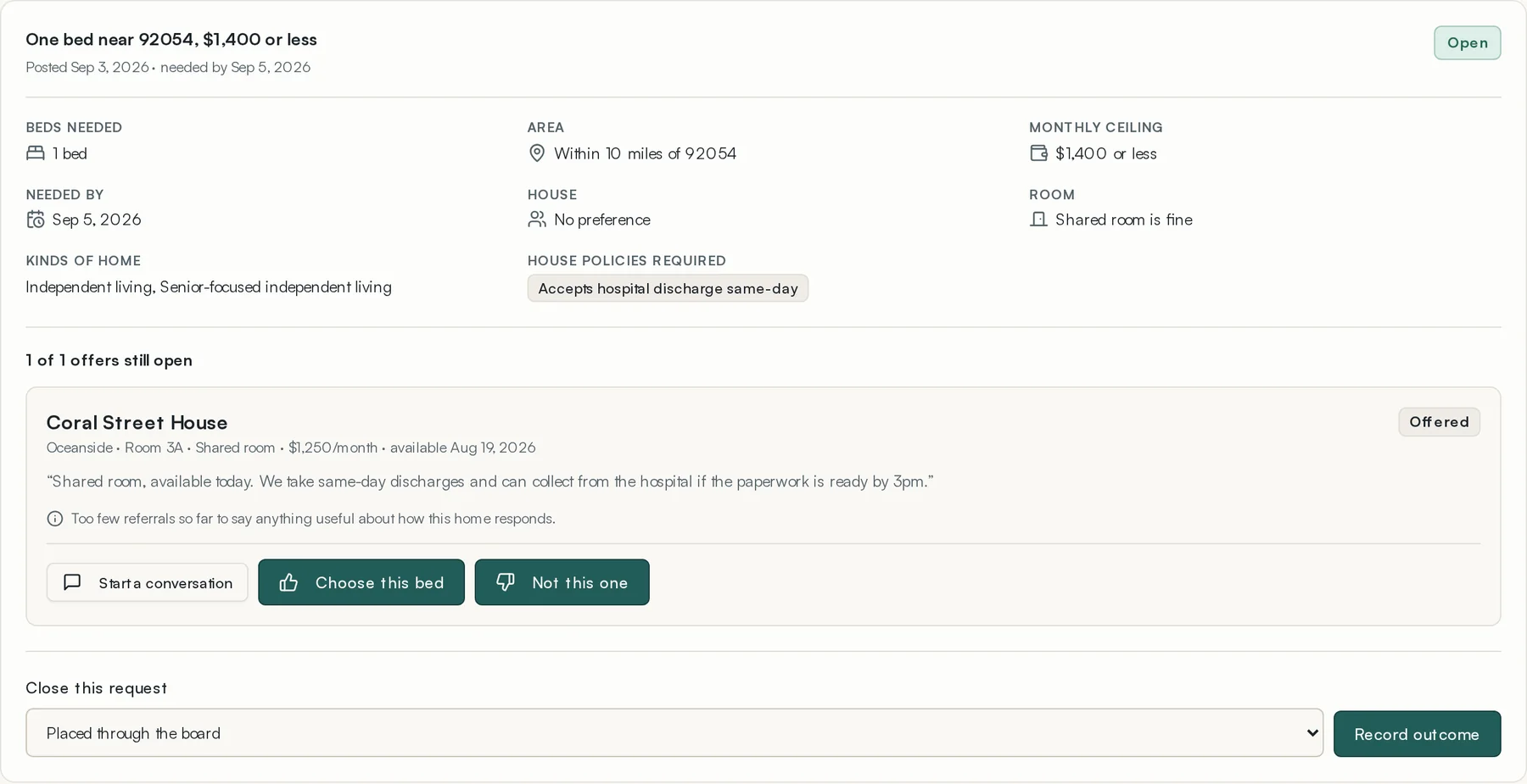 An open request with offers against it.